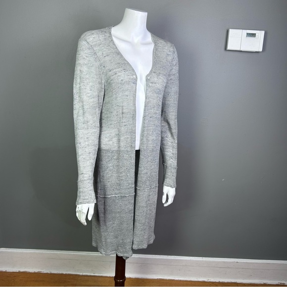 Eileen Fisher cardigan size small longline linen heather knit blue grey coastal - Picture 5 of 9